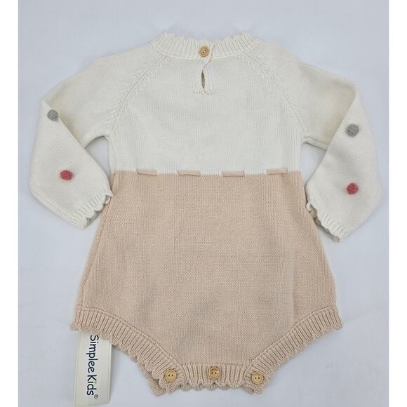 Simplee Kids Nordic Baby Knit Long Sleeve Pom Pom  Sweater RomperSize 90 18–24M - Picture 3 of 3